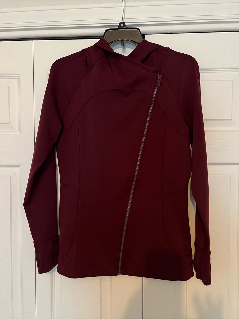 Lululemon Womens Asymmetrical Zip Hooded Jacket - Burgundy-NWOT